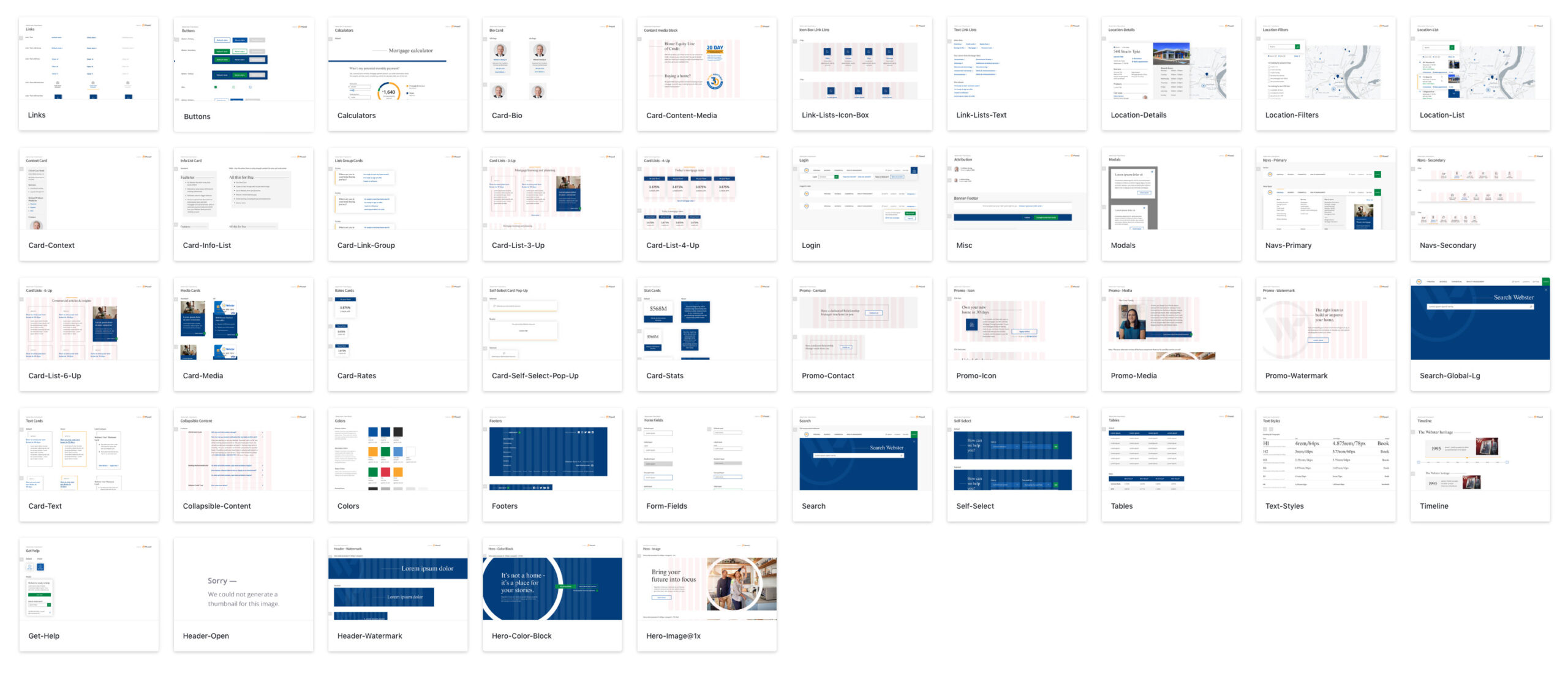 Webster Bank design system component sheet