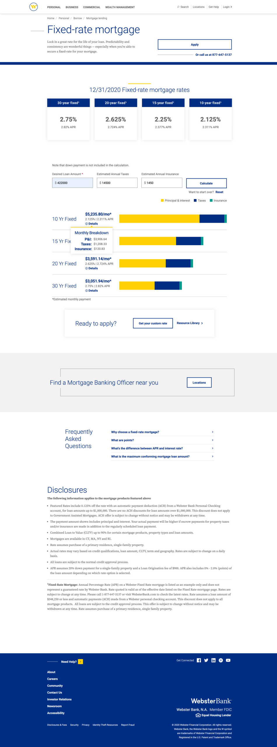 Websterbank.com fixed rate mortgage page redesign